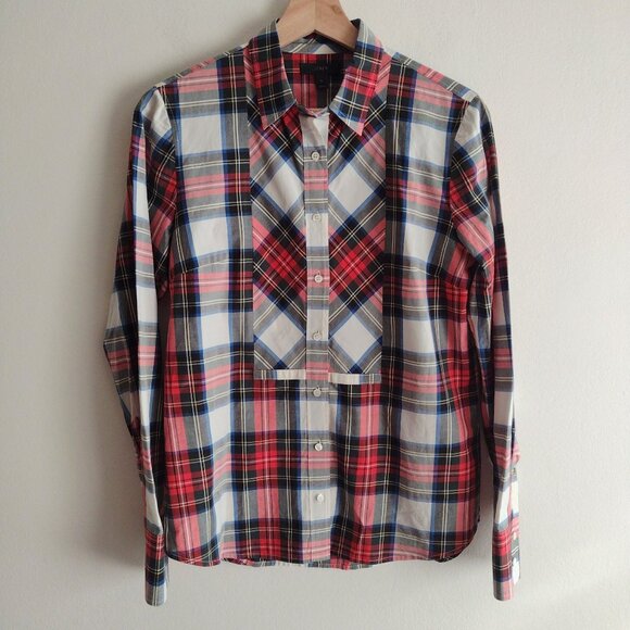 J Crew Womens Plaid Tartan Shirt 4 S Red White Festive Holiday Button Front Top - Picture 10 of 10